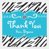 ティール(緑がかった色)&ゼブラプリントガールズバースデーパーティーステッカー スクエアシール (正面)