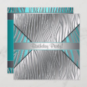 ティール（緑がかった色）ゼブラ任意のナンバーブリツデイ招待状テンプレート 招待状 (正面/裏面)