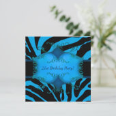 ティール（緑がかった色）ゼブラ女性21st誕生日パーティー 招待状 (スタンド正面)