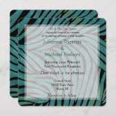 ティール(緑がかった色)ゼブラ結婚プリント 招待状 (正面/裏面)