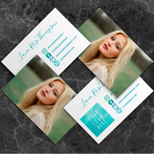 ティール（緑がかった色）ソーシャルメディアのアイコン写真とロゴ 名刺