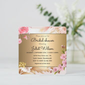 ティール（緑がかった色）ソーリーシャイン金ゴールドダマスクブライダルシャワー 招待状 (スタンド正面)