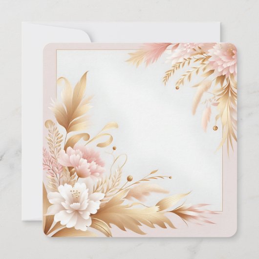 ティール（緑がかった色）ソーリーシャイン金ゴールドダマスクブライダルシャワー 招待状 (裏面)