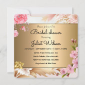 ティール（緑がかった色）ソーリーシャイン金ゴールドダマスクブライダルシャワー 招待状 (正面)