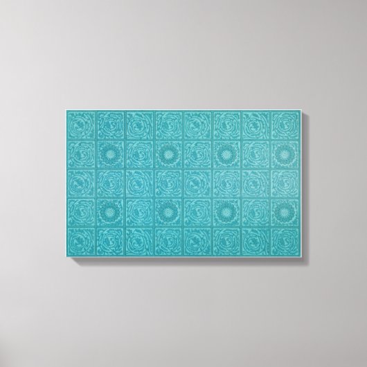 ティール（緑がかった色）タイル模様（William Morris著） キャンバスプリント (正面)