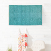 ティール（緑がかった色）タイル模様（William Morris著） 横断幕 (インサイチュ)