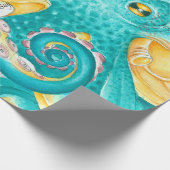 ティール（緑がかった色）タコ航海のマップ水彩 ラッピングペーパー (角)