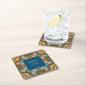 ティール（緑がかった色）タラベラヴィンテージメキシ結婚コモノグラムのス スクエアペーパーコースター (インサイチュ)