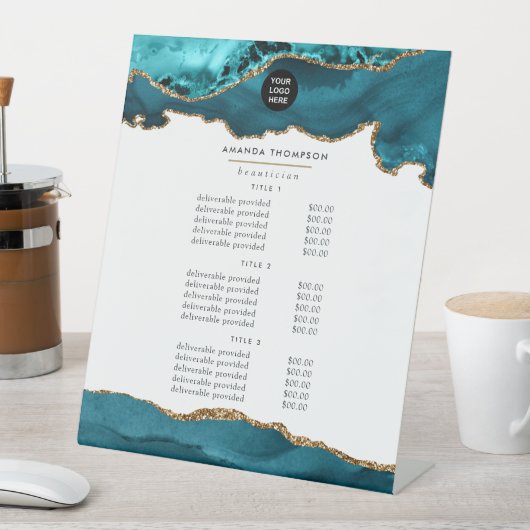 ティール(緑がかった色):ターコイズおよび金ゴールドアグリゲート型ビジネス価格 台座サイン (インサイチュ)