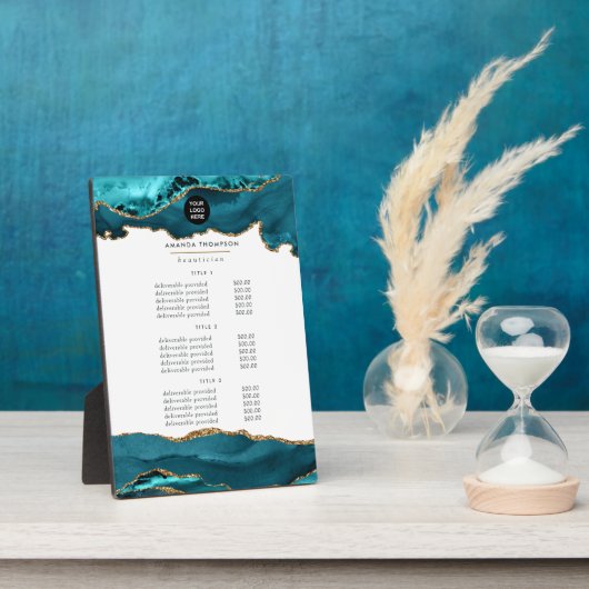 ティール（緑がかった色）-ターコイズおよび金ゴールドアグリビジネス フォトプラーク (側面)