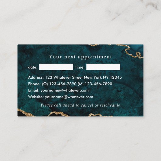 ティール（緑がかった色）-ターコイズおよび金ゴールドアグリビジネス 予約カード (裏面)