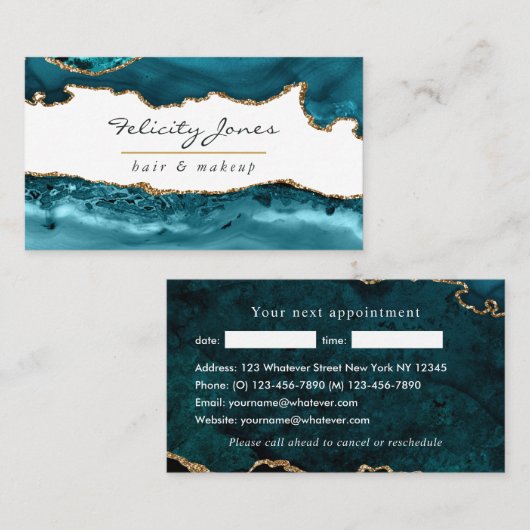 ティール（緑がかった色）-ターコイズおよび金ゴールドアグリビジネス 予約カード (正面/裏面)