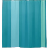 ティール（緑がかった色）ターコイズとアクアストライプズ シャワーカーテン (正面)