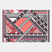 ティール(緑がかった色)-ターコイズとサンゴヴィンテージレトロパターン ラッピングペーパーシート (正面3)