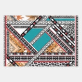 ティール(緑がかった色)-ターコイズとサンゴヴィンテージレトロパターン ラッピングペーパーシート (正面)