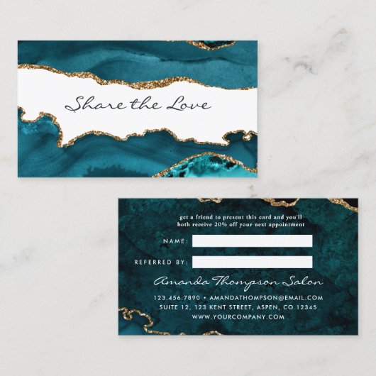 ティール（緑がかった色）-ターコイズと金ゴールドエージェントの参照カード 紹介カード (正面/裏面)