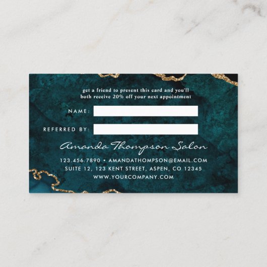 ティール(緑がかった色)-ターコイズと金ゴールドエージェントの参照カード 紹介カード (裏面)