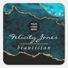 ティール（緑がかった色）-ターコイズと金ゴールドゲーデアゲート企業のト スクエアシール