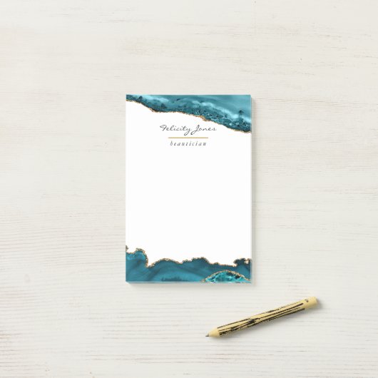 ティール（緑がかった色）-ターコイズと金ゴールドゲーデアゲート企業のト ポストイット (デスク上)