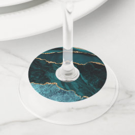 ティール（緑がかった色）-ターコイズと金ゴールドゲーデアゲート企業のト ワイングラスタグ