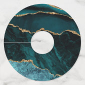 ティール（緑がかった色）-ターコイズと金ゴールドゲーデアゲート企業のト ワイングラスタグ (正面)