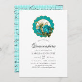 ティール(緑がかった色)-ターコイズと金ゴールドシックパリキンセアニラ 招待状 (正面/裏面)