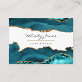 ティール(緑がかった色)-ターコイズと金ゴールドジオードアゲートストーン 名刺 (正面)