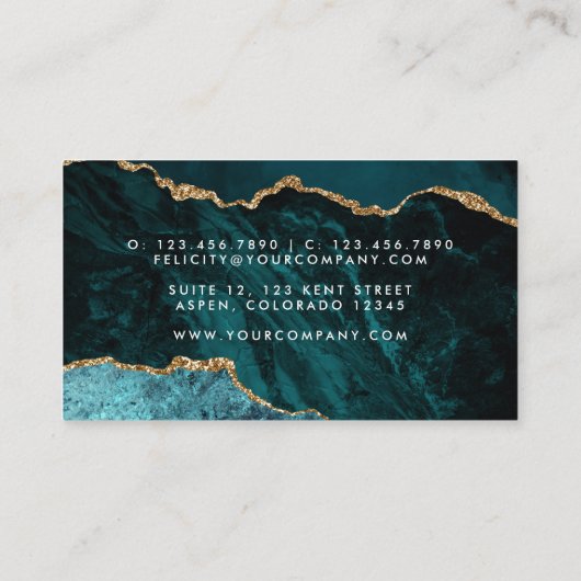 ティール（緑がかった色）-ターコイズと金ゴールドジオードアゲートストーン 名刺 (裏面)