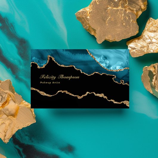 ティール（緑がかった色）-ターコイズと金ゴールド石QRコード 名刺