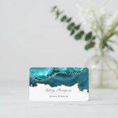 ティール(緑がかった色)-ターコイズと金ゴールド石QRコード 名刺 (スタンド正面)