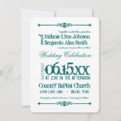 ティール(緑がかった色)ターコイズアクアタイポグラフィ結婚式招待状 招待状 (正面)