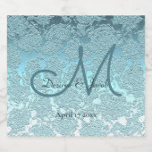 ティール（緑がかった色）ターコイズエレガントウェディング披露宴モノグラム スパークリングワインラベル (シングルラベル)