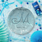 ティール(緑がかった色)ターコイズエレガントウェディング披露宴モノグラム ペーパープレート (パーティー)