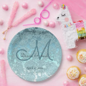 ティール(緑がかった色)ターコイズエレガントウェディング披露宴モノグラム ペーパープレート (パーティー)