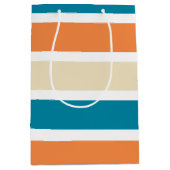 ティール(緑がかった色)ターコイズオレンジ色ブロック ミディアムペーパーバッグ (正面)