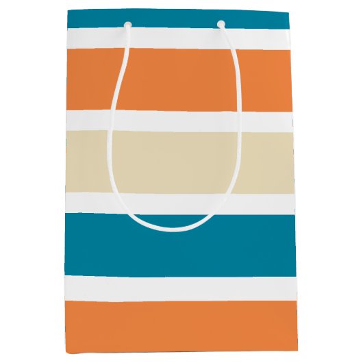 ティール(緑がかった色)ターコイズオレンジ色ブロック ミディアムペーパーバッグ (正面)