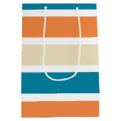 ティール(緑がかった色)ターコイズオレンジ色ブロック ミディアムペーパーバッグ (裏面)