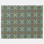 ティール(緑がかった色)ターコイズオークルレトロお尻ボヘミアンアートモチーフ フリースブランケット (正面(横))