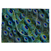 ティール（緑がかった色）ターコイズカラフルピーコックフェザー ラージペーパーバッグ (裏面)