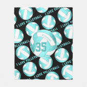 ティール(緑がかった色)ターコイズガーリー私はバレーボール大好き フリースブランケット (正面)