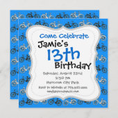 ティール（緑がかった色）ターコイズクールブルーヴィンテージバイクス 招待状 (正面/裏面)