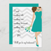 ティール(緑がかった色)ターコイズシェブロン私の花嫁のメイドになる 招待状 (正面/裏面)