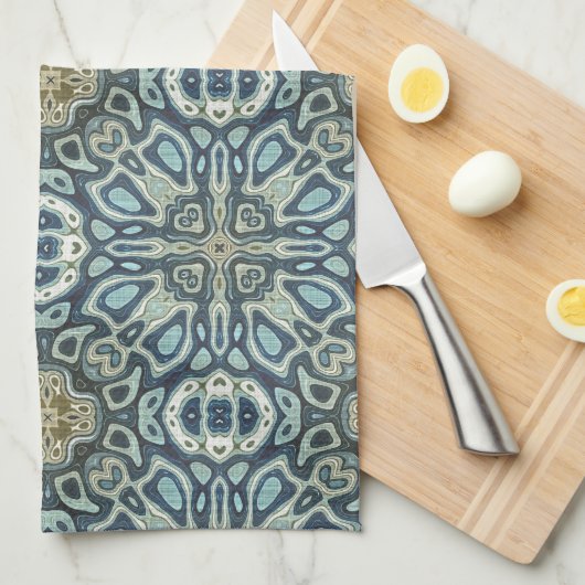 ティール(緑がかった色)ターコイズシーフオムグリーンボヘミアントリーアート キッチンタオル (四つ折り)