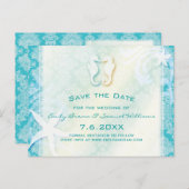ティール(緑がかった色)ターコイズシーホース結婚式の日付を保存 案内ポストカード (正面/裏面)