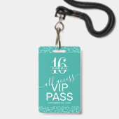 ティール（緑がかった色）ターコイズスイート16招待状VIPパスバッジ バッジ (正面（ネックストラップ付）)