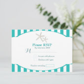 ティール（緑がかった色）ターコイズストライプのスターフィッシュビーチRSVPカード 出欠カード (スタンド正面)