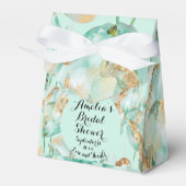 ティール（緑がかった色）ターコイズチューリップ金ゴールドグリッターブライダルシャワー フェイバーボックス (正面サイド)