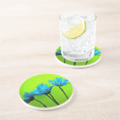 ティール（緑がかった色）ターコイズデイジーオンライムグリーンフラワーギフト コースター (側面)