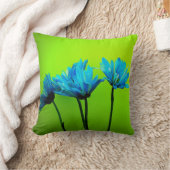 ティール(緑がかった色)ターコイズデイジーフラワーライムグリーンピロー クッション (ブランケット)