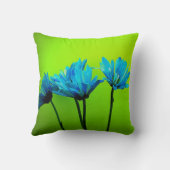 ティール(緑がかった色)ターコイズデイジーフラワーライムグリーンピロー クッション (裏面)